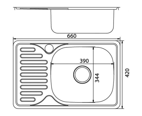 Врезная мойка mixline 42х66х16 см, 0.6, правый выпуск 3 1/2, с сифоном 530532 – изображение 2