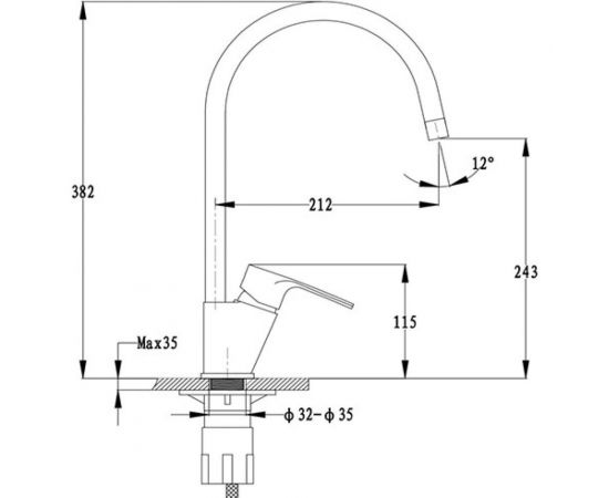 EWIGSTEIN EW Смеситель для кухни боковой U-образ. D-35mm иней 50235011 иней – изображение 2