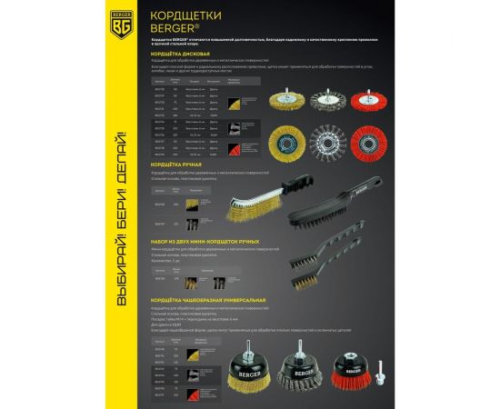Кордщётка дисковая 50 мм, латунированная сталь 0.3 мм, хвостовик 6 мм Berger BG BG1729 – изображение 5