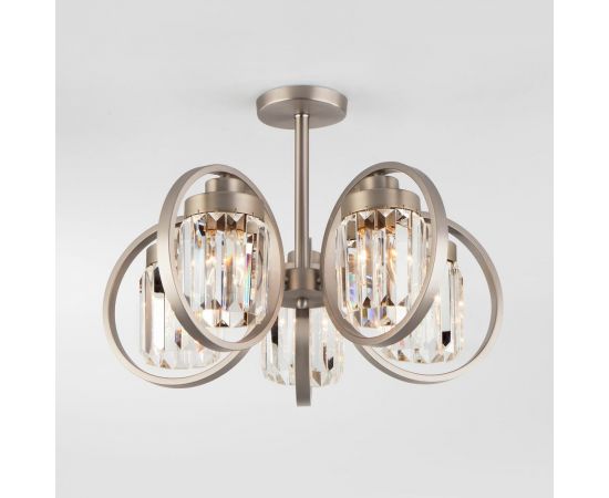 Eurosvet 10095 5 потолочный светильник сатин никель прозрачный хрусталь Strotskis 00000086303 