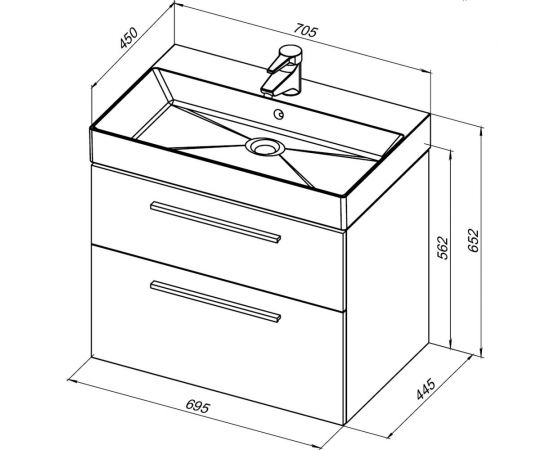 Aquanet Тумба Nova 70 2 ящ. цв.дуб рошелье 00249918 – изображение 2