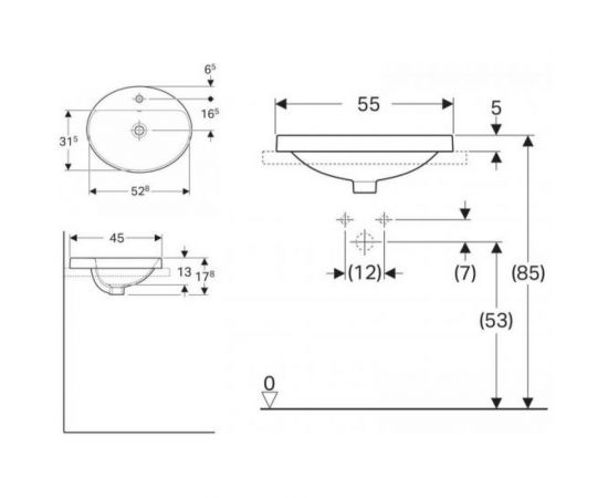 GEBERIT VariForm Раковина встраиваемая в столешницу овальной формы, 00000069668 – изображение 2