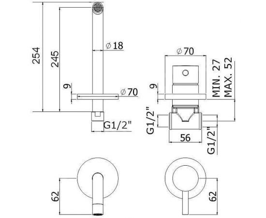 Paffoni LIG007NO70 Смеситель для раковины встраиваемый LIGHT , излив 245мм 00239701 – изображение 2