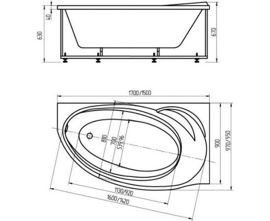 AQUATEK Ванна акриловая Бетта 170 вклеенный каркас 00000040076 – изображение 4