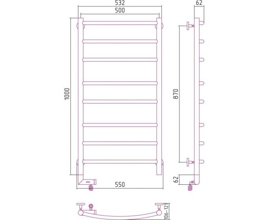 Сунержа Полотенцесушитель РЭБ ГАЛАНТ 2.0 1000х500 / МЭМ правый Без покрытия 00-5201-1050 – изображение 5