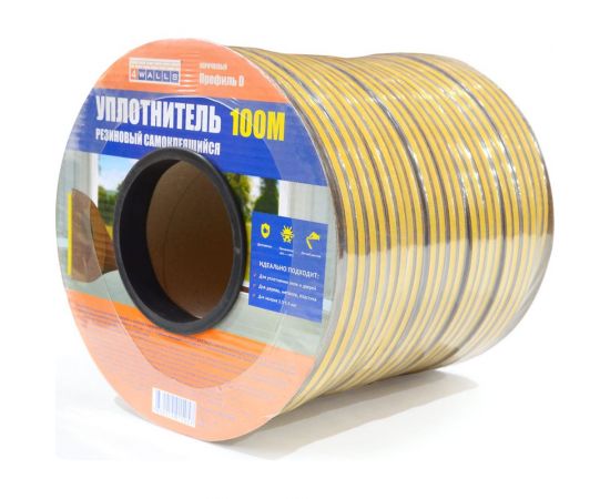 4walls Уплотнитель резиновый D-профиль, 89 мм, 100м, коричневый, 8 шт 124848 