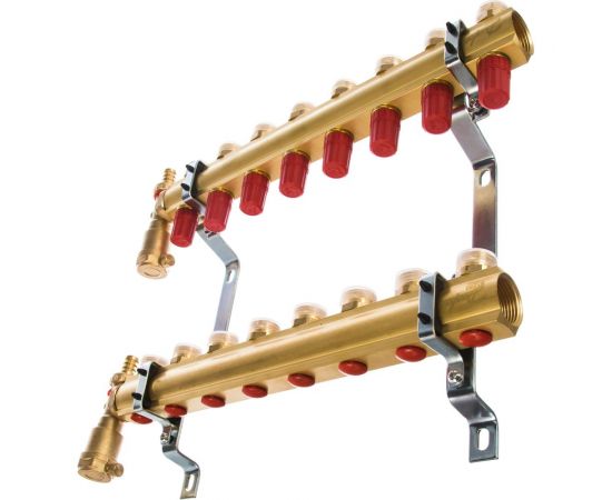 DANFOSS Комплект коллекторов FHF-8 set с кронштейнами и воздухоотводчиками, 8 контуров 088U0708 – изображение 2
