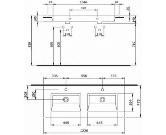 Bocchi Раковина двойная накладная Milano размер 1200x475 мм , цвет черный, 1111-004-0126 – изображение 2