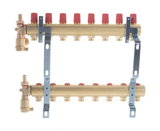 DANFOSS Комплект коллекторов FHF-8 set с кронштейнами и воздухоотводчиками, 8 контуров 088U0708 – изображение 9