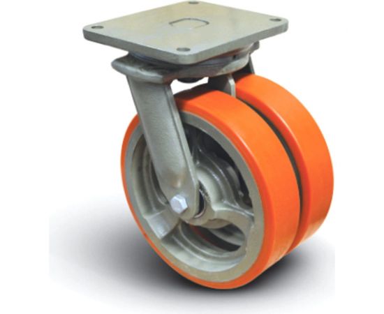 MFK-TORG Колесо полиуретановое сдвоенное поворотное 250 мм EW01 VBP 250 диск-чугун EW01-VBP-250 