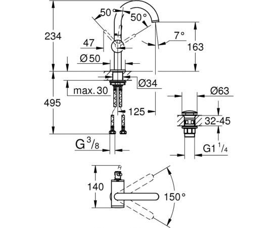 Grohe Atrio New Смеситель однорычажный для раковины на 1 отверстие, размер M 32043003 – изображение 2