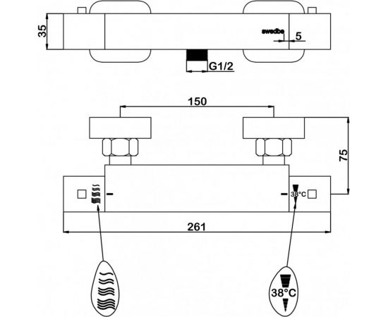Swedbe 9052 Mercury термостатический смеситель для душа, 9052, EAN 7350078201865 – изображение 5