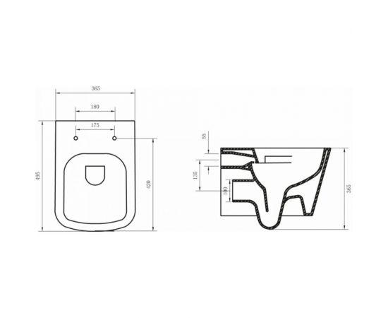 BelBagno ALBANO Чаша подвесного унитаза безободкового с креплением, P-trap BB120CHR – изображение 10