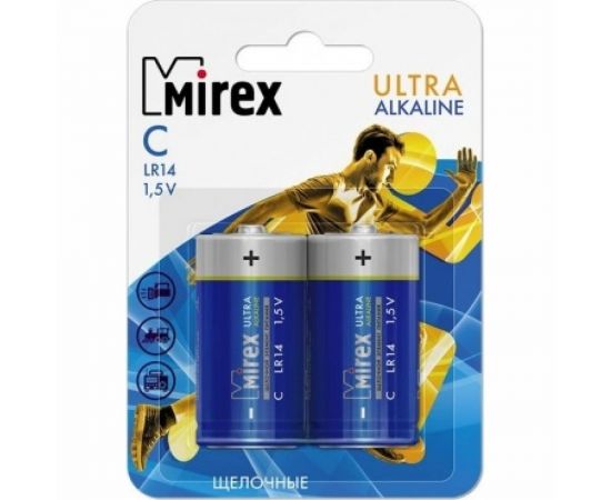 Батарея Mirex, щелочная LR14 / C 1,5V 2 шт ecopack 23702-LR14-E2 