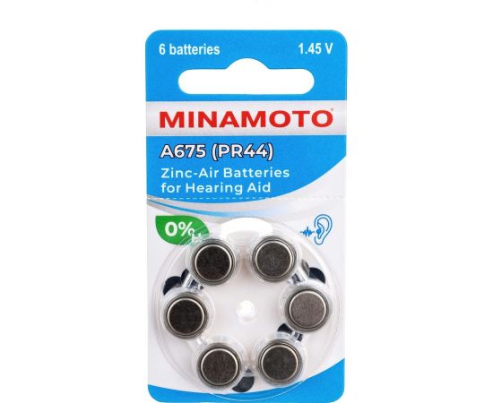 Слуховая батарейка Minamoto A675 PR44, 6 card 88675 