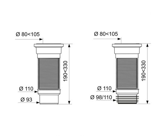 Труба для унитаза Wirquin PUSH-FIT гофр., армир., L190-330 мм, D110 мм 70984969 