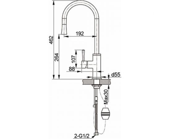 GranFest GF Смеситель для кухни Выдвижная лейка U-обр. D-35 mm серый 7652 сер – изображение 2