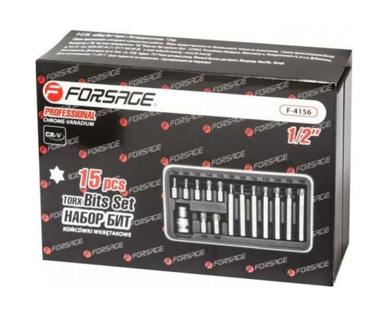 Набор бит TORX с битодержателем (15 шт; 1/2"") Forsage 27197 F-4156C – изображение 2