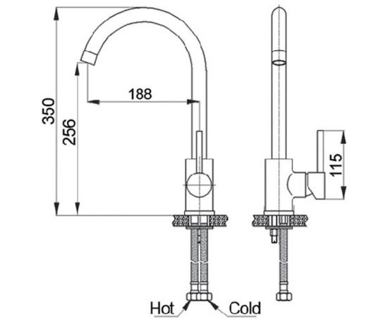 GranFest GF Смеситель для кухни боковой U-образ. D-35mm бежевый 7651 беж – изображение 2