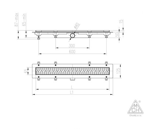 MCH Chudej Водоотводящий желоб с боковым сливом d40 MCH рамка нерж. 650 мм G BASIC CH650BN – изображение 3