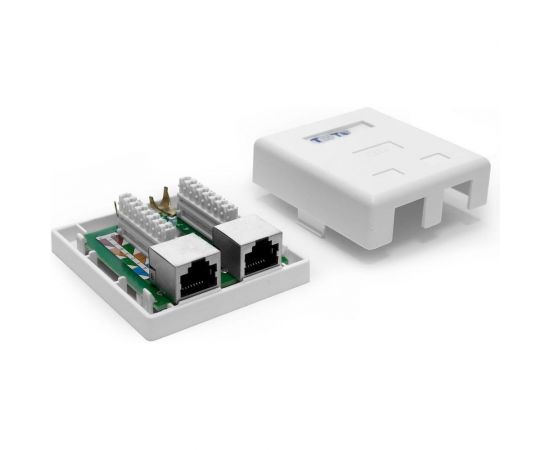 Настенная розетка 2 порта RJ-45, категория 6, экранированная, белая, TWT-SM2-4545/S6-WH 