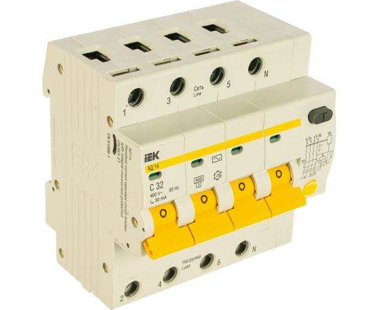 Дифавтомат АД-14 4п, ""C"", 32А, 30мА IEK MAD10-4-032-C-030 
