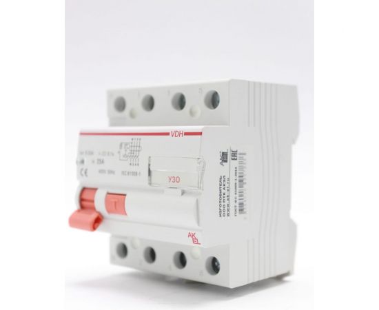 Устройство защитного отключения AKEL VDH-4P-25A-30mA-ТипAC 400669 