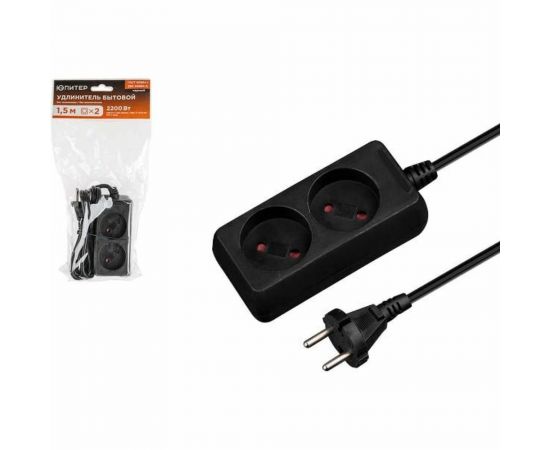 Удлинитель ЮПИТЕР 1,5 м 2 розетки 2,2 кВт черный JP8101-28 