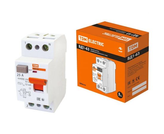 Устройство защитного отключения TDM ВД1-63 2Р 25А 10мА SQ0203-0006 