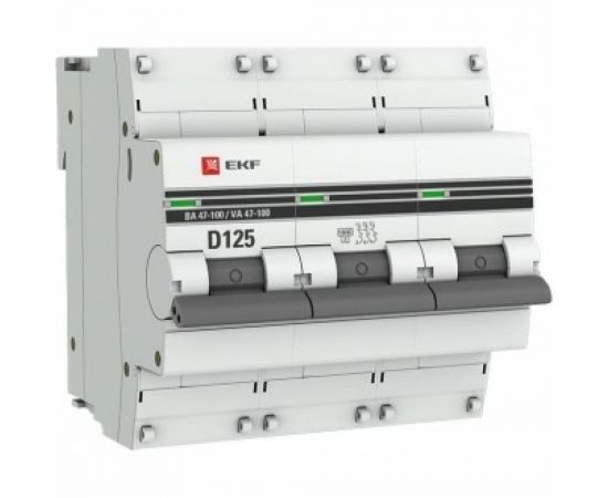 Автоматический выключатель EKF 3P 125А D 10kA ВА 47-100 PROxima SQmcb47100-3-125D-pro 