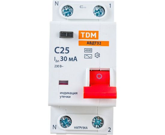 Автоматический выключатель дифференциального тока TDM 32 2P1P+N C25А 30мА 4,5кА тип АС SQ0202-0505 