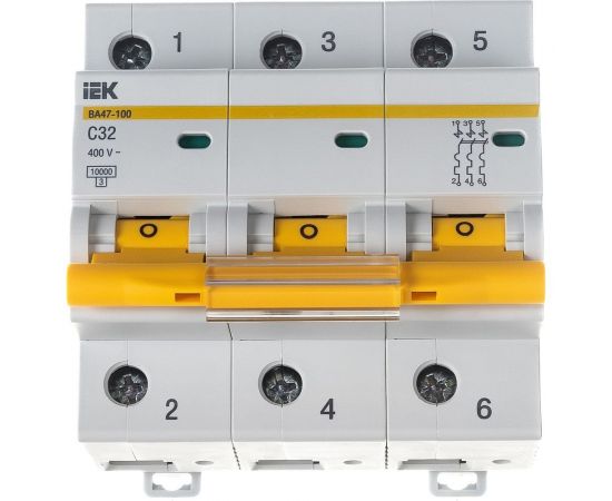 Автоматический модульный выключатель IEK 3п C 32А ВА 47-100 10кА ИЭК MVA40-3-032-C 