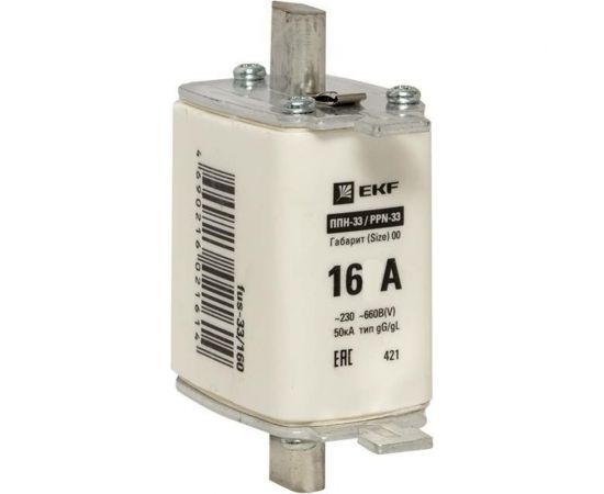 Плавкая вставка EKF ППН-33 160/16А габарит 00 fus-33/160/16 