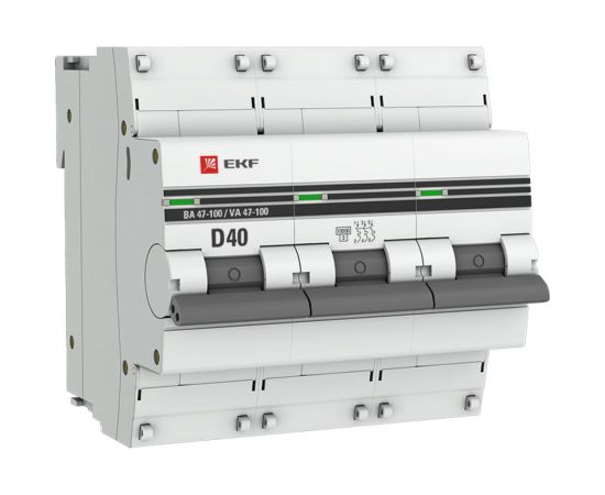 Автоматический выключатель EKF, 3P, 40А, 10kA, ВА 47-100, PROxima SQmcb47100-3-40D-pro 