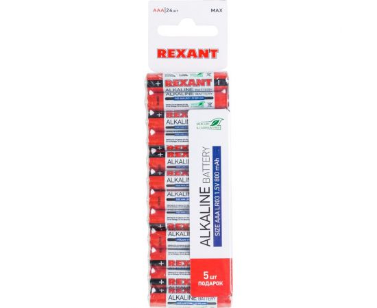 Алкалиновая батарейка REXANT AAA, LR03 24 шт 30-1013 