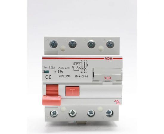 Устройство защитного отключения AKEL VDH-4P-25A-30mA-ТипAC 400669 – изображение 2