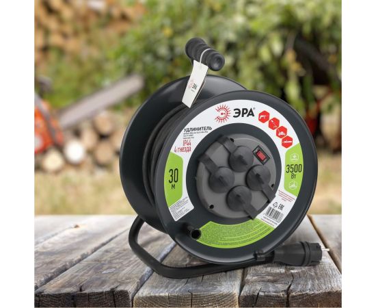 Силовой удлинитель ЭРА RMx-4es-3x2.5-30m-IP44(KG) на металлической катушке, c заземлением, 4 розетки, 30м, КГ 3х2.5мм2 Б0043058 – изображение 2