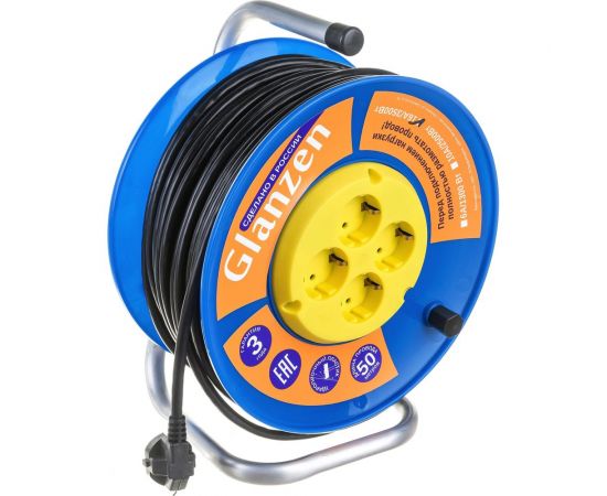Силовой удлинитель на катушке Glanzen 4 гн. ПВС 3x1,5 арт. EB-50-019 00-00006733 – изображение 2