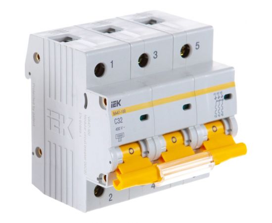 Автоматический модульный выключатель IEK 3п C 32А ВА 47-100 10кА ИЭК MVA40-3-032-C – изображение 2