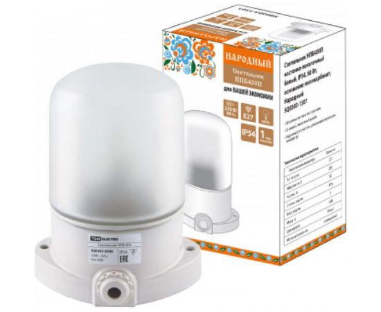 Настенно-потолочный светильник TDM НПБ400П белый, IP54, 60 Вт, основание-поликарбонат, Народный SQ0303-1501 