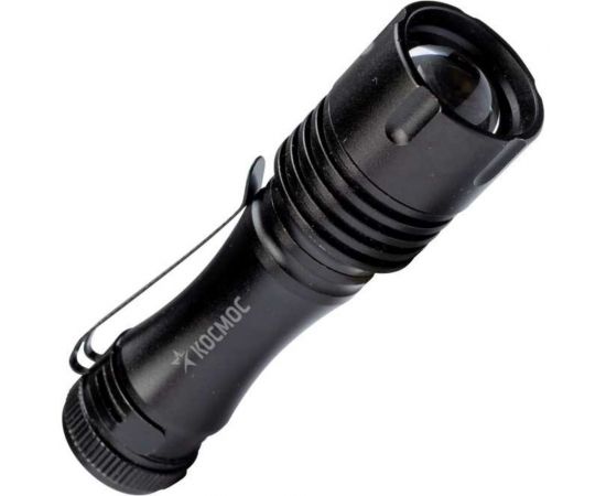 Ручной фонарь КОСМОС 1Вт LED/с линзой/с зумом/1xAA/корпус алюминий/зажим для крепления, KOS105B 