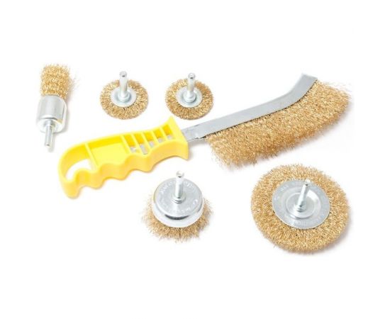 Набор кордщеток дисковых латунных для дрели (6 пр, 1/4"", 25-75 мм) Rockforce RF-BWS601 
