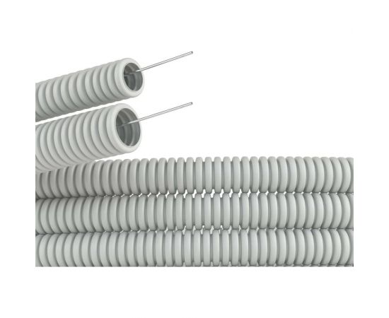 Гибкая гофрированная труба с протяжкой DKC ПВХ, д20мм, лёгкая, 50м, цвет серый 9192050 