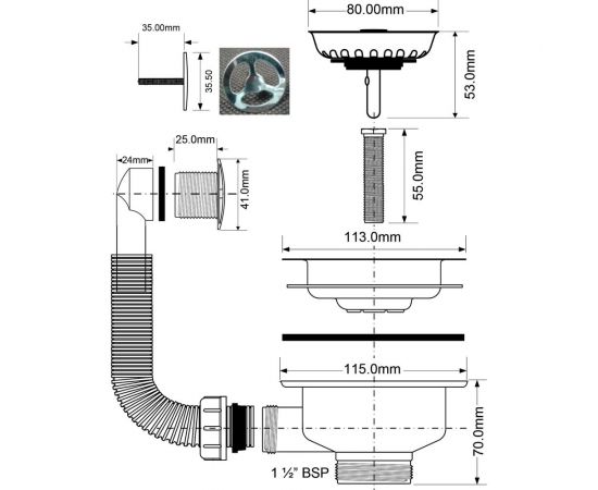 Перелив McAlpine с круглым сливом, ф40-113 и со съемной решеткой античная бронза OF2-113SAB – изображение 2