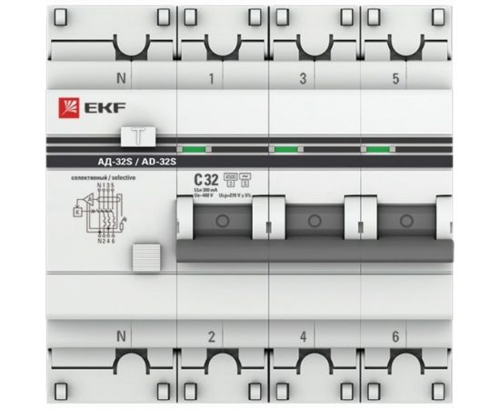 Дифференциальный автомат EKF АД-32 3P+N 32А/300мА PROxima SQDA32-32-300S-4P-pro – изображение 2