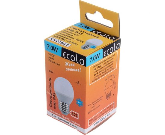 Светодиодная лампа Ecola globe LED 7,0W G45 220V E27 6500K шар композит 82x45 K7GD70ELC – изображение 4