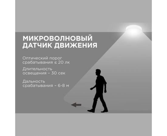 Светодиодный герметичный светильник Apeyron с микроволновым датчиком движения 12Вт, 970Лм, 4000К, IP65, круг, матовый белый 28-13 – изображение 4