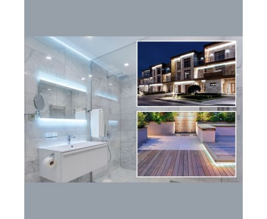 Светодиодная лента OGM 12В, 9,6Вт/м, smd2835, 120д/м, ip65, 7лм/чип, подложка 8мм, 5м, 6500к. / LSE-261 – изображение 6