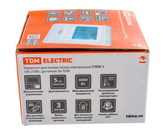 Электронный термостат для теплых полов TDM ТТПЭ-1 16А, 250В, с датчиком 3 м SQ2503-0001 – изображение 7