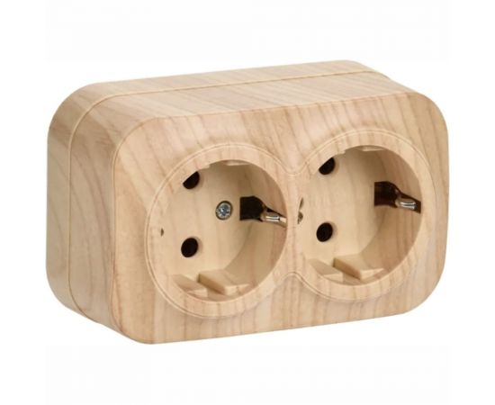 2-ая розетка IEK РС22-3-ХС с з/к о/у 16А GLORY сосна ERH21-K34-16 